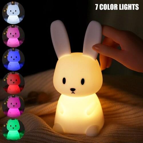 LED Children Night Light For Kids Soft Silicone USB Bedroom Decor Gift Animal Cute Rabbit Touch Night Lamp