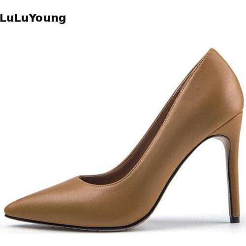 Genuine Leather Sexy High Heels Womens Shoes Pointed Toe Slip On Stiletto Pumps Wedding Shoes