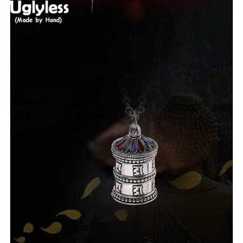 Uglyless Real 925 Sterling Silver Tibet Openable Cylinder Pendants without Chain Unisex Retro Enamel Gaudencio Box Bijoux Mantra