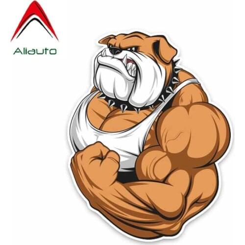 Aliauto Funny Car Sticker Bulldog Bodybuilder Colored PVC Decal Cover Scratches for Hyundai I40 Bmw E92 Toyota Audi,14cm*11cm