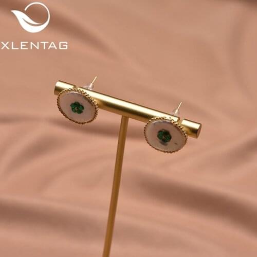 Xlentag Hand Made Mpure Natural Baroque Emerald Pearl Stud Earrings Wedding Party Gift Luxury Fashion Female Fine Jewelry GE1016