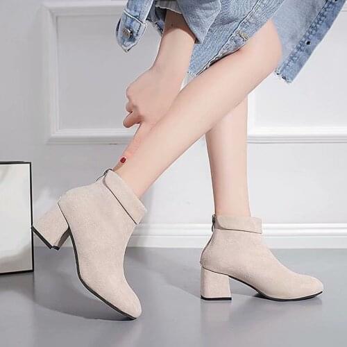 2021 Autumn Early Winter Boots Women Shoes Woman Square Heels Boots Fashion Women Ankle Boots Casual Female Shoes