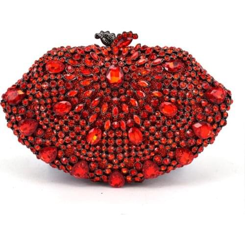 Women Socialite Red Rhinestones Crystal Evening Clutches Bag Wedding Dress Bridal Diamond Chains Shoulder Handbags Purses