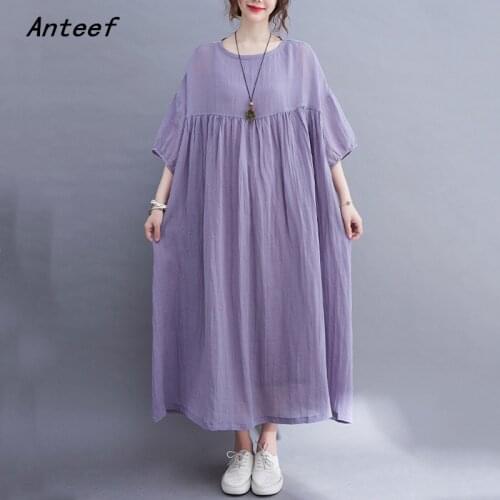 Short sleeve cotton linen vintage dresses for women casual loose long woman summer dress elegant clothes 2021