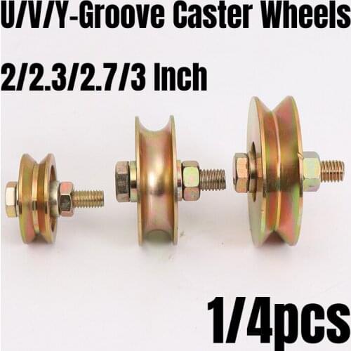 1/4PCS 2/2.3/3 Inch Steel U/V/Y-Groove Casters Without Bracket Sliding Gate Roller For Track Industrial Machines Wire Rope Rail