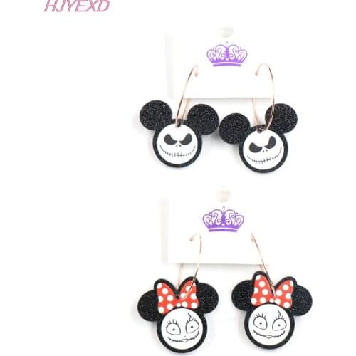 1pair) ER1098-30mm Nightmare Before Christmas Hoop Earrings Mouse Head Jack And Sally Acrylic Earrings