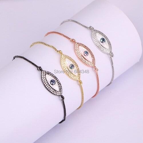 10PCS ZYZ176-1432 Fashion Eye Shell Connector Charm Bracelet For Women Micro Pave CZ Zirconia Chain Bracelet Fashion Jewelry