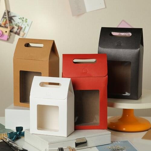 10pcs Hand-Held Kraft Paper Gift Boxes With Transparent Window For Wedding Birthday Home Party Packaging Gifts Candy Bread Bags