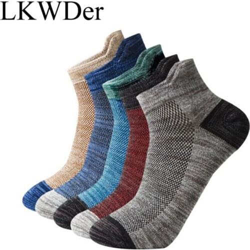 LKWDer 5 Pairs Mens Sports Socks EUR39-46 Combed Cotton Mesh Breathable Soft Socks Men Male Adult Boys Casual Fashion Sock Meias