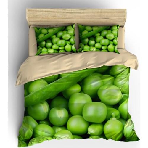 AHSNME 3D Effect Tropical Vegetables Collection Cover Set Summer Bedding Set Green Bean Corner Customized King Queen Bed Set