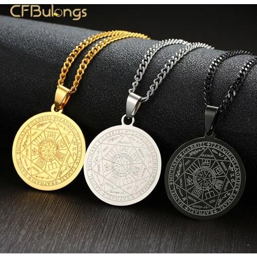 CFBulongs High Quality Stainless Steel Mens Necklace Pendant Vintage Mysterious Seven Archangels Seal Men Jewelry Party Gift
