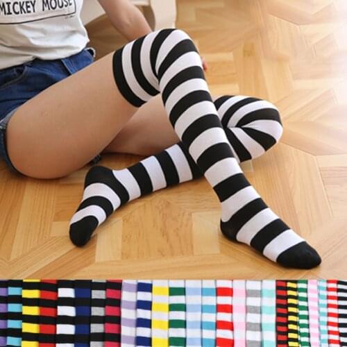 Women Stockings Girls Long Over Knee Striped Socks Printed Sweet Cute Kawaii Pastel Thigh Knee High Socks Stockings Dropship