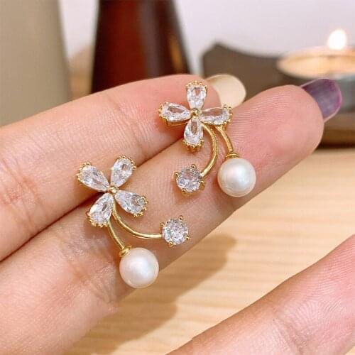 Girl Simple Butterfly Flower Pearl Earrings Wedding Jewelry. Birthday Party Gifts. Wholesale