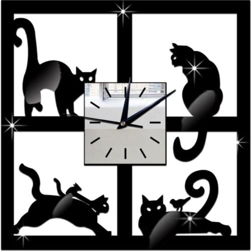 GZ033 Cat mirror wall clock stereo wall wall clock childrens bedroom wall stickers