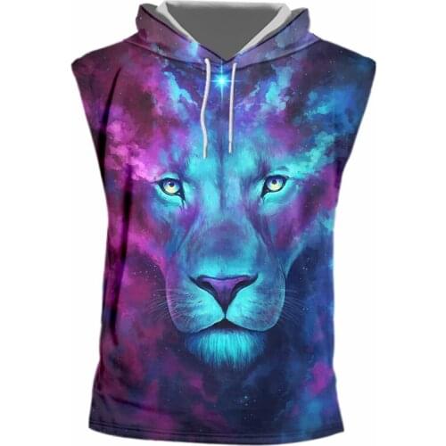 IFPD EU Size Hooded Tank Top Hot 3D Sleeveless Shirt Animal Print Color Starry Lion Summer Casual Plus Size Male New Summer Vest