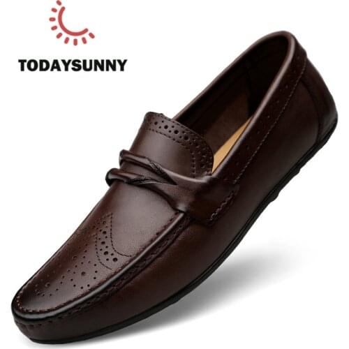 Men Loafers Shoes Genuine Leather Casual Sneakers Male Fashion Carved Boat Footwear Soft Dress Party Shoes Men Chaussure Homme