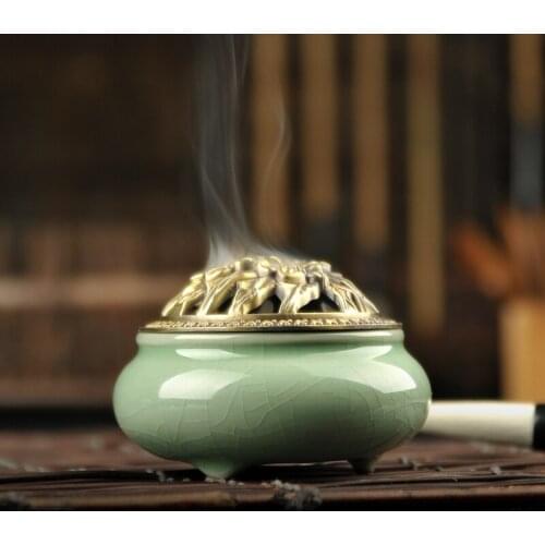Longquan celadon aroma oil burner ceramic incense sticks sandalwood incense antique Buddha hand alloy fragrance incense