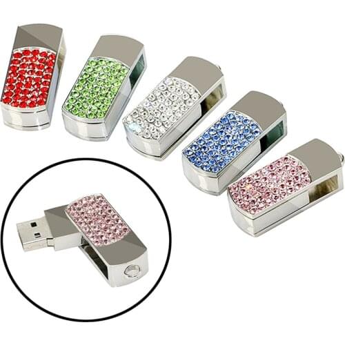 Mini Crystal Rotating Jewelry Memory Storage 8GB 16GB 32GB Metal Diamond Necklace Pen Drive Pendrive Usb Flash Drive Girls Gift