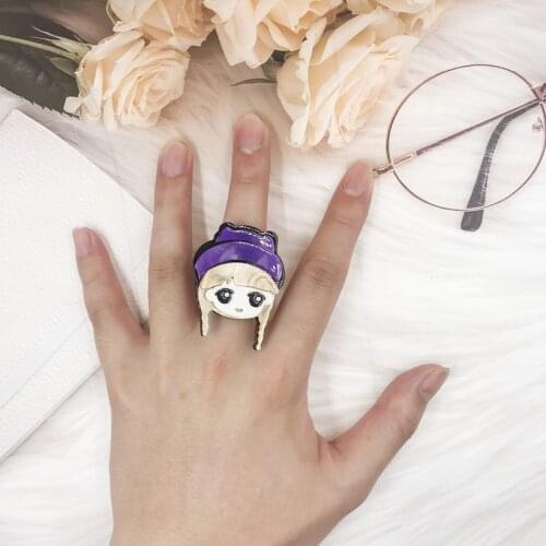 ZiccoWong Fashion Cartoon Girl Rings For Women Girls Acrylic Adjustable Lovely Cute Girl Rings 2021 Trendy Party Jewelry Gifts