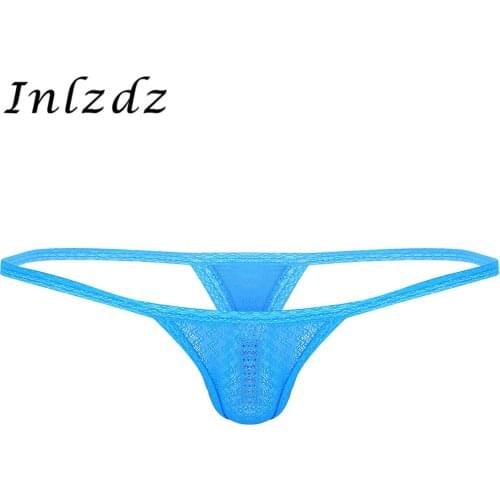 Mens Lingerie Sexy Underwear Mesh Translucent Low Rise Stretchy T-Back Erotic Panties Mini Bikini G-String Thongs Underwear