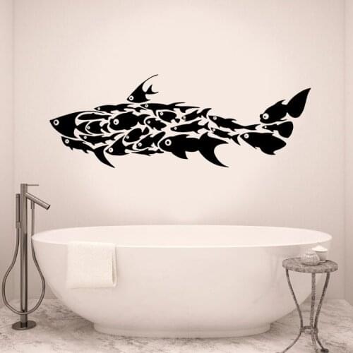 Large Size Sea Ocean Shark Fish Wall Sticker Vinyl Home Decoration Bathroom Bedroom Decals Waterproof Self Adhesive Mural 4077