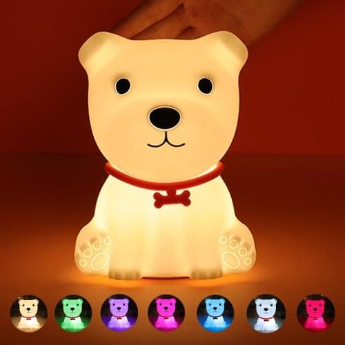 Dog LED Night Light Touch Sensor Colorful USB Rechargeable Bedroom Bedside Cartoon Silicone Puppy Lamp for Children Baby Gift