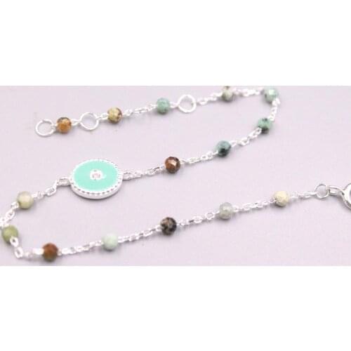 New Pure 925 Sterling Silver Width 3mm Colourful Crystal Beads Rolo Link Chain Bracelet 19cm