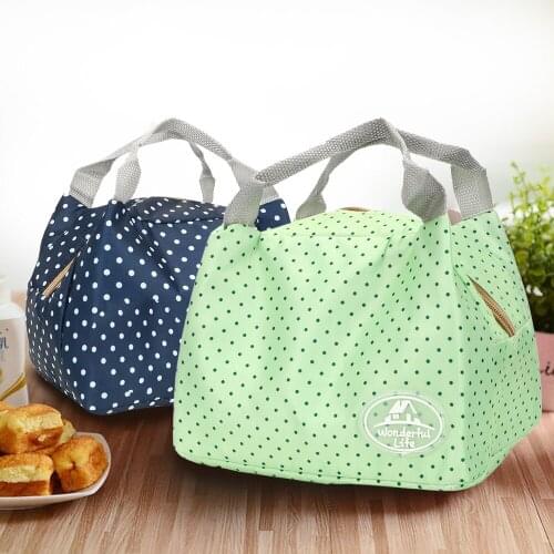 Canvas Stripe Warm Lunch Bags Thermal Insulated Cold Food Storage Bag Portable Dot Cherry Lunch Box Bag