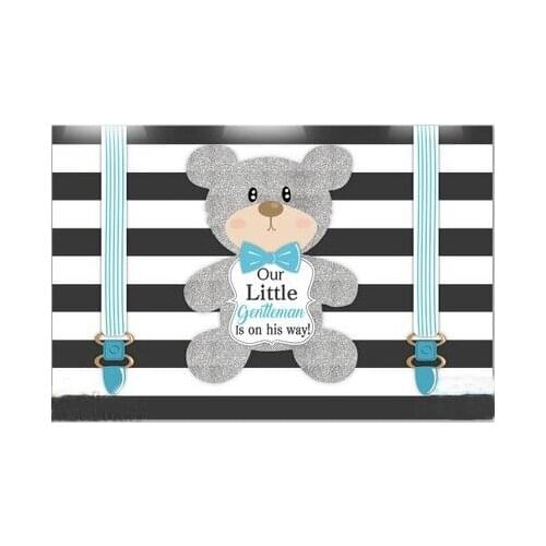 Custom Little Man Mustache Bear Bow Tie Striped Baby Shower background Computer print party photo backdrop