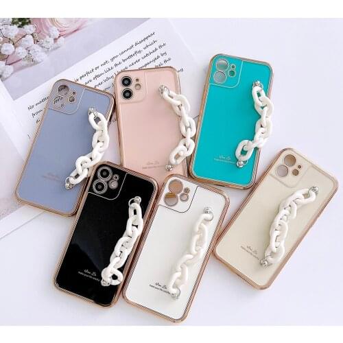 Luxury Plating 3D Chain Wrist Strap Case for IPhone 11 12 Pro Max SE 2020 Soft TPU Cover for IPhone XR X XS 7 8 Plus Back Shell