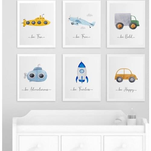 Airplane Car Inspiring Quote Child Poster Nursery Canvas Print Wall Art Painting Nordic Kids Decoration Picture Baby Room Decor