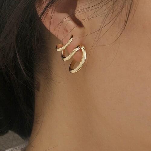 TARCLIY Trendy Geometric Multilayer C-Shaped Ear Studs Simple Exaggerated Twisted Metal Texture Earring Women Party Jewelry Gift