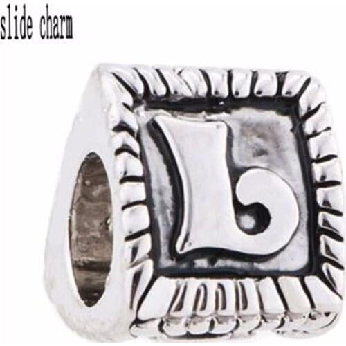 Slide charm Free shipping Russian popular DIY "L" letter triangle charm beads fit Pandora bracelet