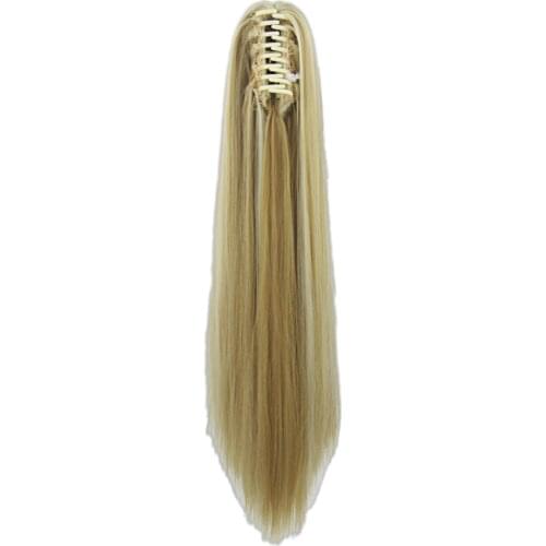 Soowee Long Straight Clip In Hair Extensions Piece Blonde Gray Little Pony Tail Synthetic Hair Claw Ponytails