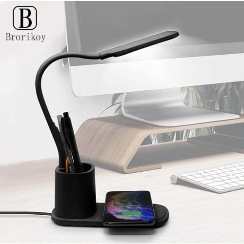10W Wireless Charging LED Table Lamp Night Light adjustable Light for iPone12 11 Huawei Samsung Smart Phone Eye Lamp Stand Pad