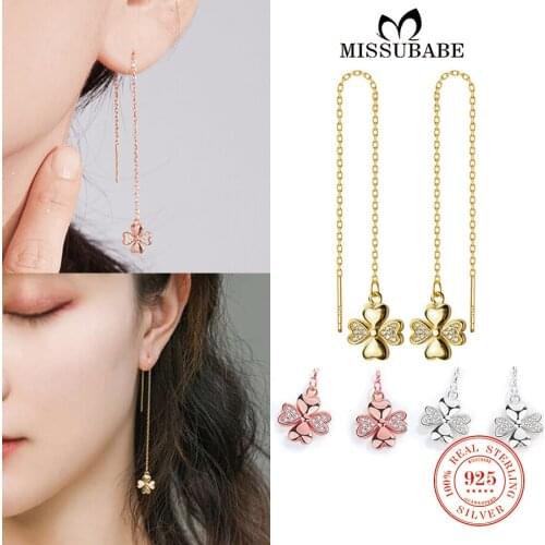 Drop-earrings S925 Sterling Silver Zircon Ear Line Plant Smart Clover Tessel Bar Dangle New Fashion Fine Jewelry For Women Girls