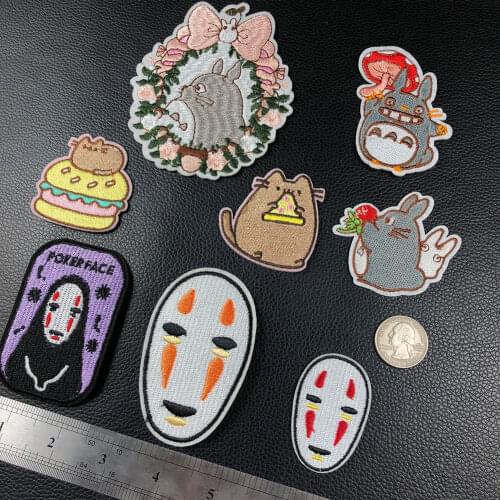 My Neighbor Totoro Embroidered Iron On Patch DIY Japanese Anime No Face Man Embroidery Handmade Crochet Patch Clothes Appliques