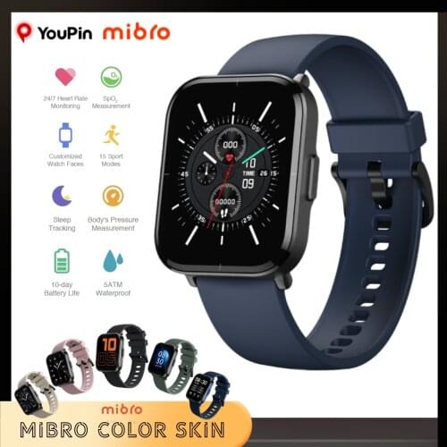 Youpin Mibro Color Smartwatch 2021 1.57inch Smart Watch Men Fitness Tracker Blood Pressure Sleep Monitor 5ATM Waterproof Sport