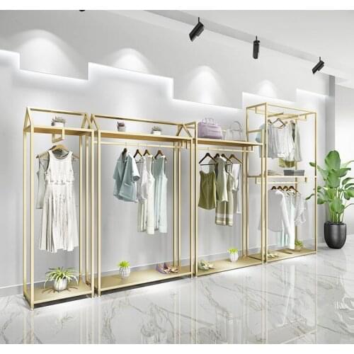 Gold clothing store display stand floor-to-ceiling double-layer clothes hanger for men and womens clothing store decoration des