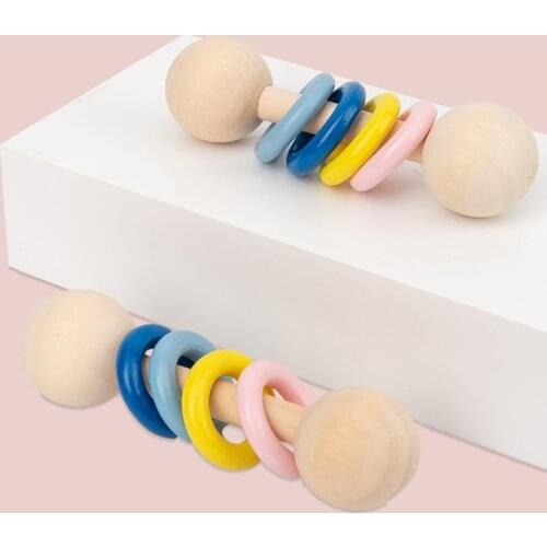 1PC Baby Teether Toys Wooden Rattle Wood Teething Rodent Ring Chew Play Gym Montessori Stroller Toy