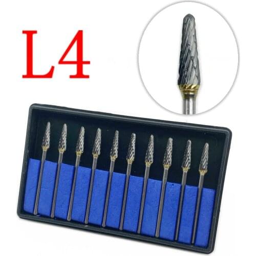 10pcs/set Tungsten Steel Dental Carbide Burs Drill 2.35mm Shank Dental Lab Nail Drill Polish Type L4