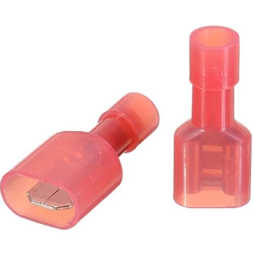 50pcs/set Red Male Female Crimp Insulation Nylon Cable Terminals Insulated Spade Wiring Crimp Electrical Connector 22-18AWG