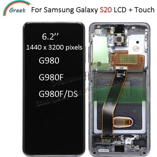 6.2'' Super amoled For Samsung Galaxy S20 Lcd G980 G980F G980F/DS LCD with Frame Touch Screen Digitizer For Samsung s20 LCD