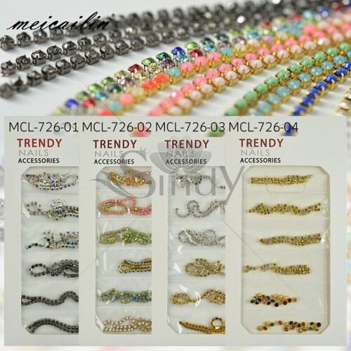 6 Type/pack 3d Metal Single Claw Chain Nail Art Decoration Alloy DIY Mix Color Design Nail Charms Diamond Bead Jewelry Accessory