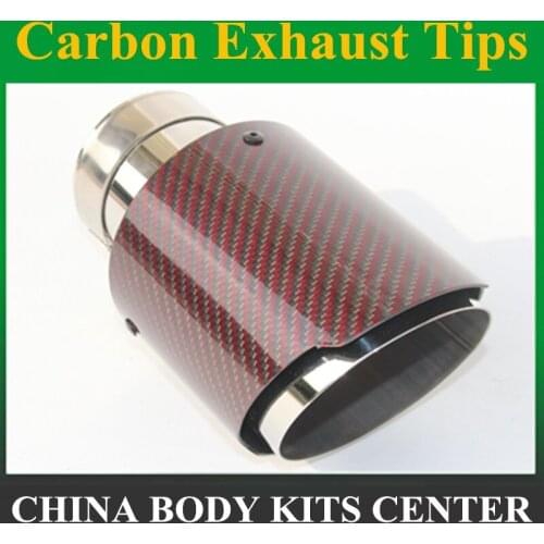 63mm / 101mm Red Carbon fiber + stainless steel universal Auto Glossy exhaust tip tailtip end pipe for bmw vw golf