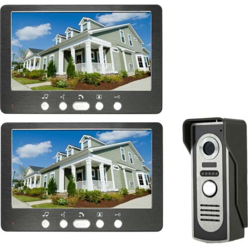 7 Inch Video Door Phone Doorbell Intercom Kit 2 Indoor Monitor 1 Outdoor Camera Hands-free Call Electric Lock-control