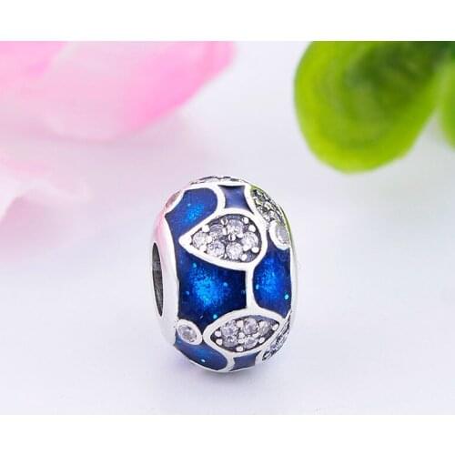 Authentic 925 Silver Blue Lampwork Cubic Zirconia Bead Fit Original Pan Charm Bracelet For Making Women Berloque 2020 NEW