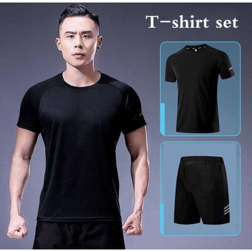Quick Dry Short Sleeve Sport T Shirt Shorts Sets Mens Tracksuit Gym Fitness Sports Suit Clothes Running Jogging Sport Wear