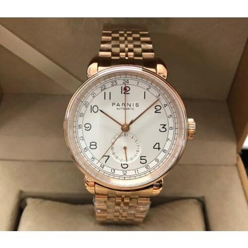 NEW PARNIS 42mm GMT Automatic Self-Wind movement mens watch Auto Date mens watch PA193-PP8