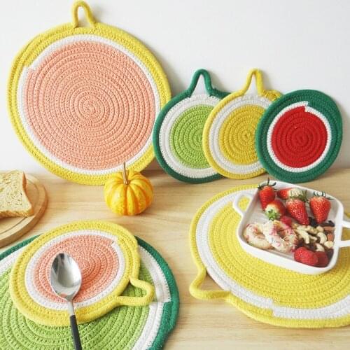 Home Kitchen Table Fruit Series Round Cotton Rope Woven Table Mat Plate Mat Heat Insulation Mat Cup Mat Pan Mat